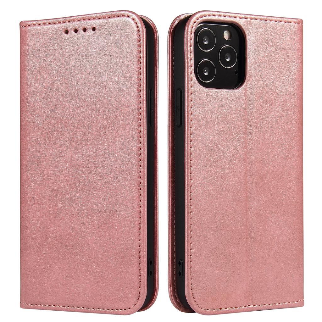 For iPhone 11 Pro Max 6.5 inch Calf Texture Phone Shell Wallet Phone Cover Auto-absorbed Leather Stand Case
