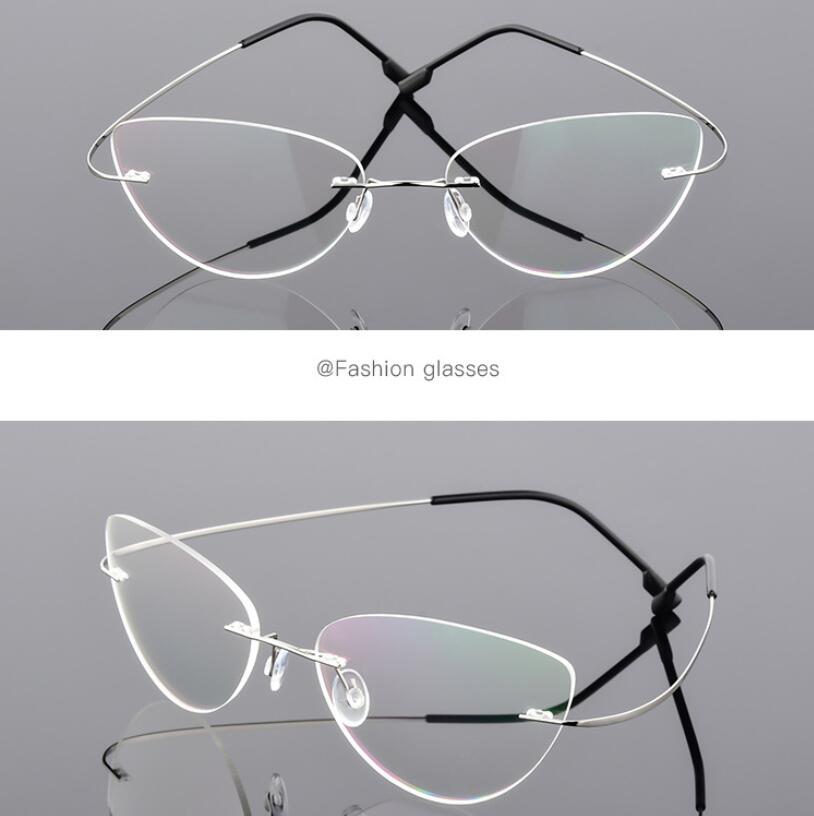 1.61 index Lens Frameless Cat Eye Myopia Eyeglasses Ultralight Rimless Blue Light Blocking Prescription Glasses -0.5 -0.75 to -6