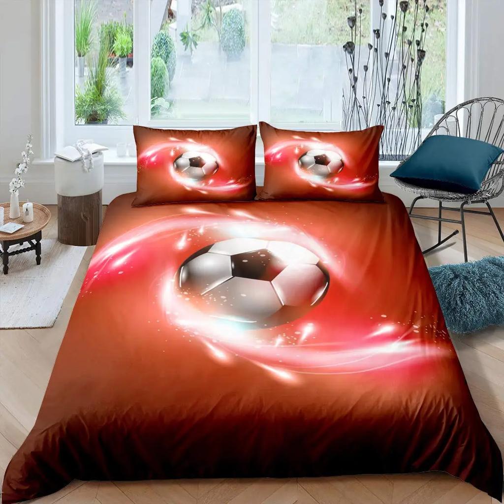 Colourful Football Soccer Duvet Cover Set King Queen Full Size Bedding Set with Pillowcases for Kids Polyester Comforter Cover