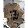 Men'S Heavyweight Vintage Washed Pure Short-Sleeve T-Shirt with Creative Trendy Graphic Prints, Comfortable, Loose-Fitting, for Casual Outings, Sports