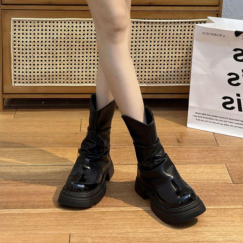 Fashion Versatile Height-increasing Martin Short Boots Women's 2025 Autumn and Winter New Thick Heel Thick-soled Short Tube Small Thin Single Boots