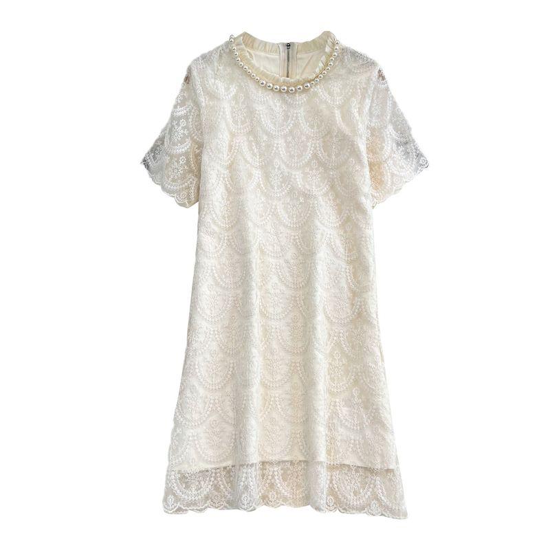 Summer Socialite Beaded Lace Straight-leg Dress Short Sleeve