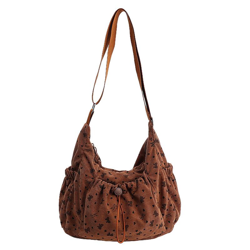 

Korean-style floral sweet bag for women2026Large-capacity shoulder bag, casual and relaxed style, pleated crossbody dumpling bag коричневый
