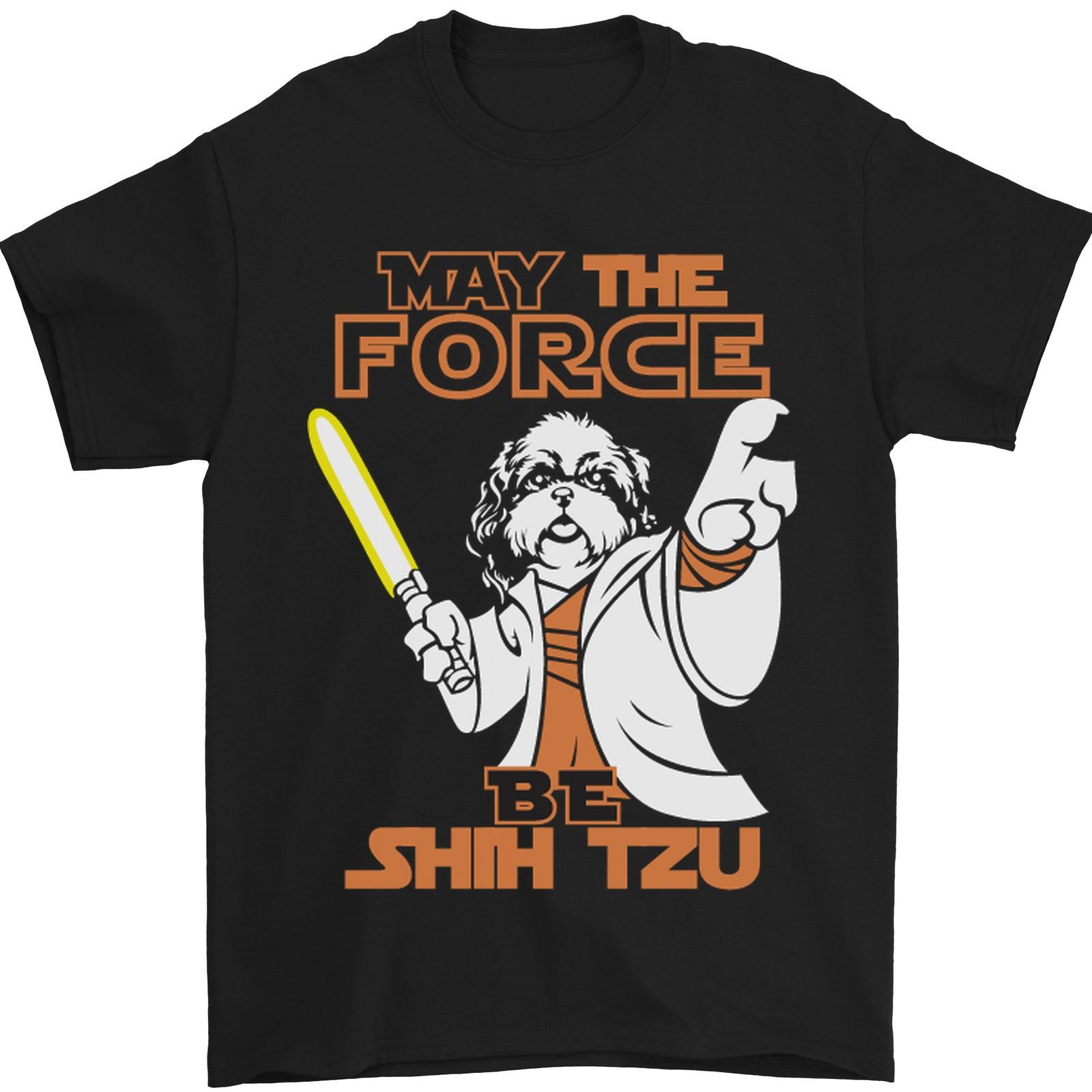 May the Force Be Shih Tzu Funny Dog Mens T-Shirt 100% Cotton 2XL
