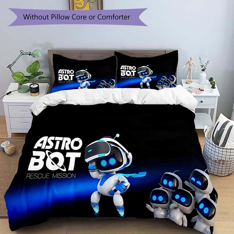 סט מצעים 3 חלקים Astro Bot Rescue Mission כיסוי שמיכה עם 2 ציפיות למיטה מתנת יום הולדת לבית
