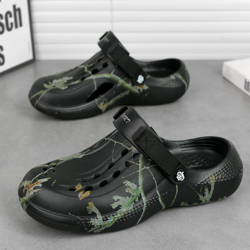 

Летние мужские тапочки, обувь с отверстиями, легкая ЭВА, мужская повседневная обувь, сабо, для влюбленных, для дома, сада, улицы, мужские пляжные плоские сандалии 44-45 чёрный