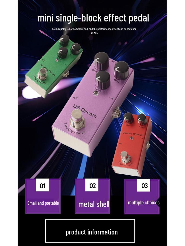Kompaktný profesionálny elektrický gitarový efektový pedál - Skreslenie, Overdrive, Delay, Chorus, Tremolo