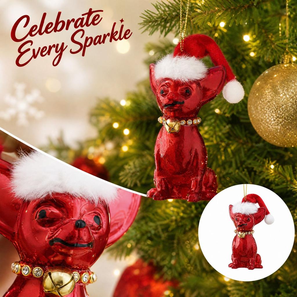 Christmas Plastic Hanging Ornaments, Assorted, Hat, Dog, Camera and Pointed House Shapes, Festive Holiday Tree Decorations