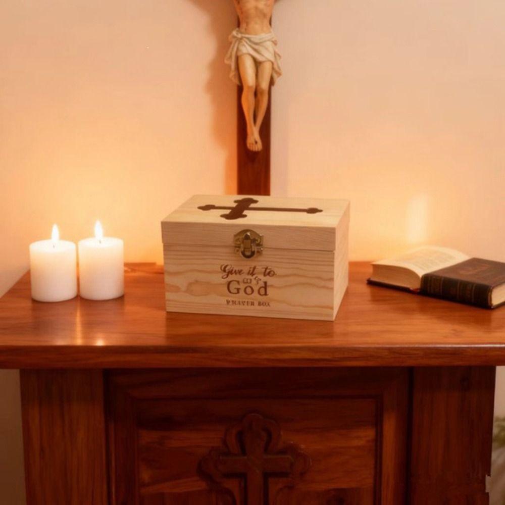 Premium Wooden Prayer Request Box Inspirational Faith Daily Prayer Box Cross Slot Design Prayer Card Box Christian