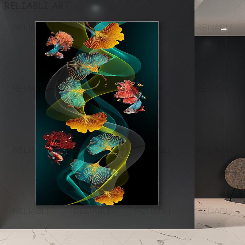 

Абстрактные красочные принты с листьями гинкго билоба, современная картина на холсте, HD настенный художественный постер для гостиной, галереи, украшение для дома 30x45CM NO FRAME управление зеленый