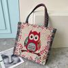 Canvas Embroidered Owl Tote Bag With Zipper Closure For Daily Use