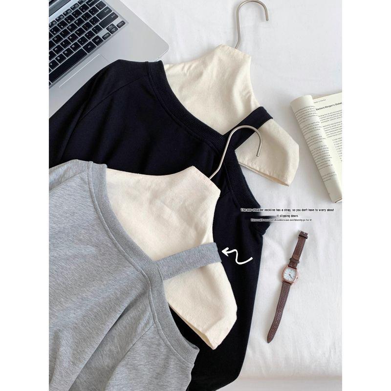 Women's Off-the-Shoulder Gray Sweatshirt 2025 - Loose, Mid-Length, Oversized Top for Spring and Autumn