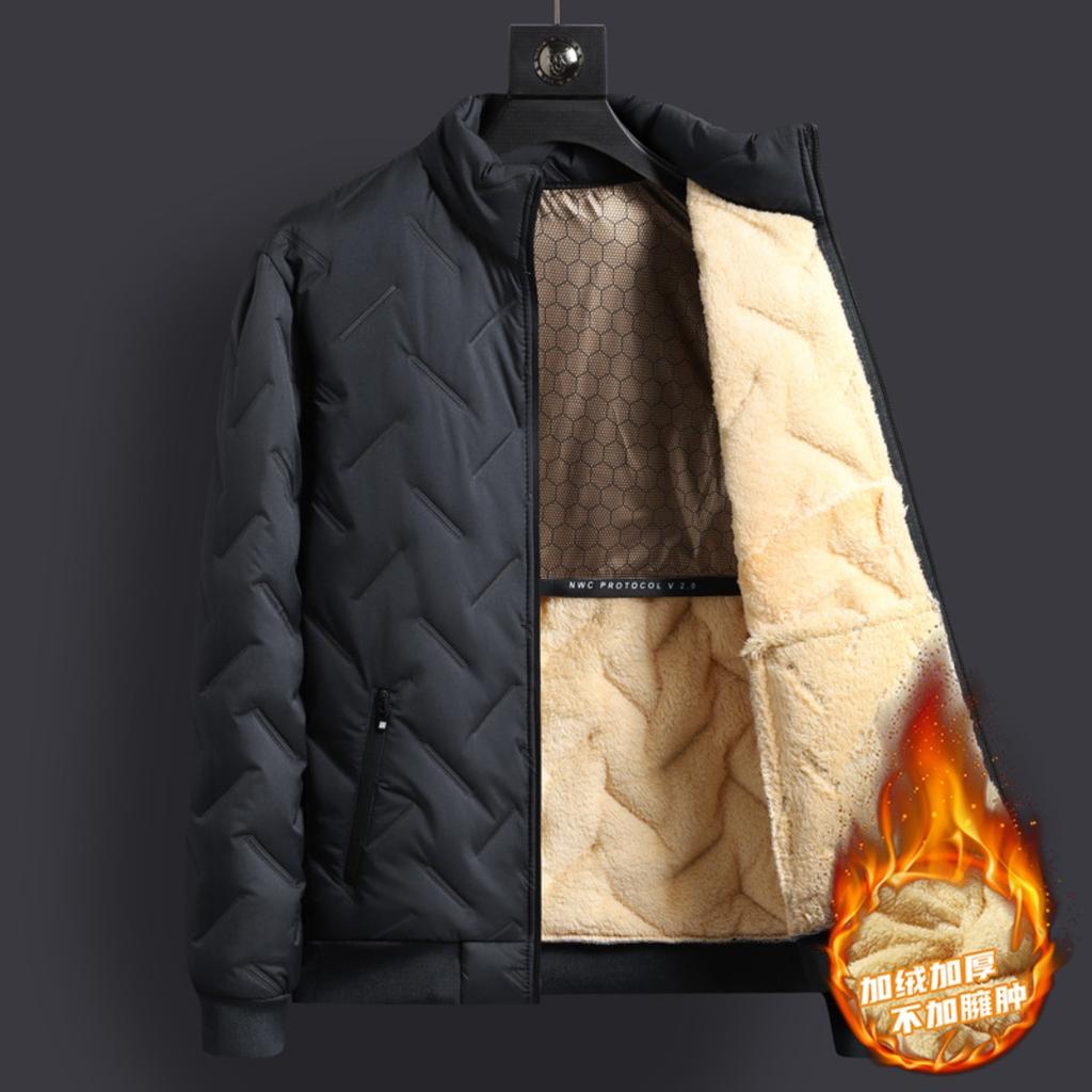 Cotton Jacket Men's Thick, Plus Size Men's Mid To Long, Down Cotton Jacket with Added Fleece and Increased Thickness for Warmth