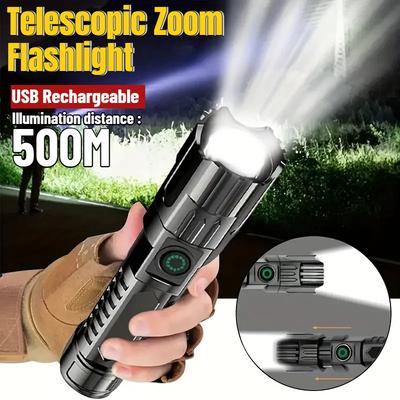 High Power LED Flashlight USB Rechargeable Tactical Zoom Flashlight Built In Battery High Power Outdoor Camping Lighting Tool