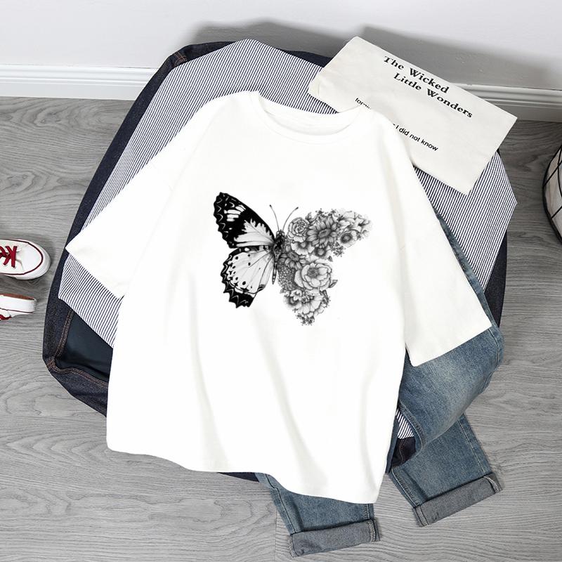 Übergroße T-Shirts Damen Schmetterlingsdruck T-Shirt Sommer Kurzarmshirt Harajuku Mode Grafik-Tops Damen T-Shirt Kleidung