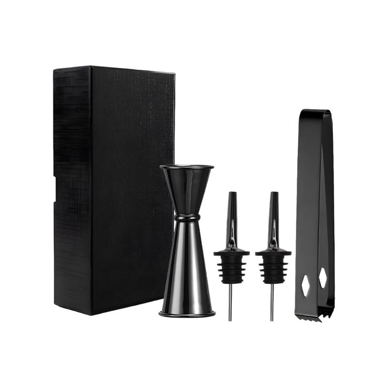 Hochwertiges rostfreies Stahl-Barkeeper-Werkzeugset mit Eiswürfelzange, Ausgießern und Messbecher für Zuhause, Pubs und die Zubereitung von Cocktails