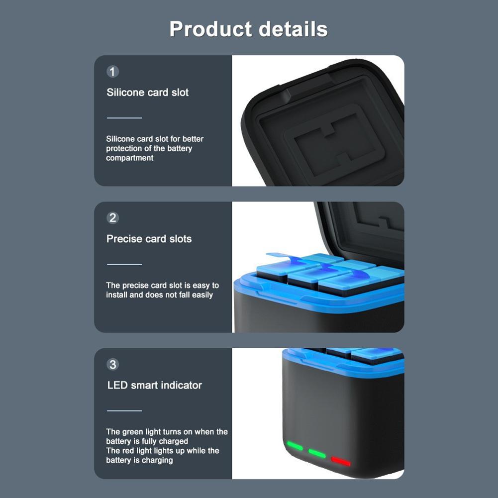 3-Channel Battery Charger 2 SD Slot Batteries Storage Case Charging Station for GoPro Go Pro Hero 8 7 6 5 Camera Accessories
