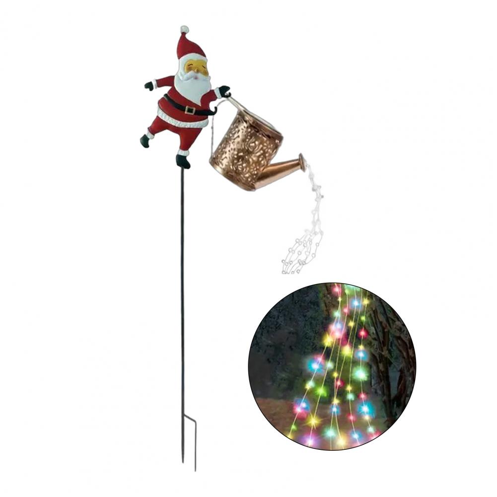 Solar Kettle Lights Garden Lawn Decorative Lights Waterproof Watering Can String Light Metal Santa Claus Ground Lamp for Outdoor