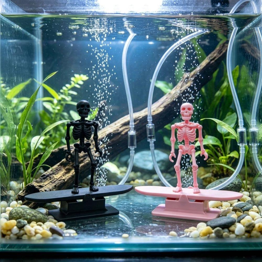 Air Pump Powered Surfing Dancing Skeleton Aquarium Bubbler Fish Landscaping