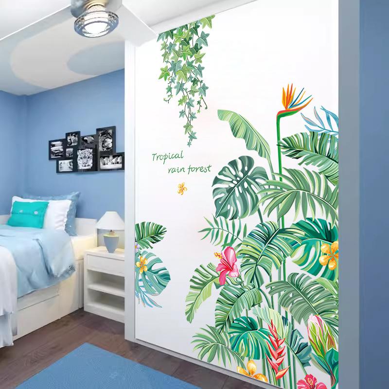 Creative Green Plant Wall Stickers Self-Adhesive 3D Wallpaper Removable Decorative Patterns for Home Background Wall Art
