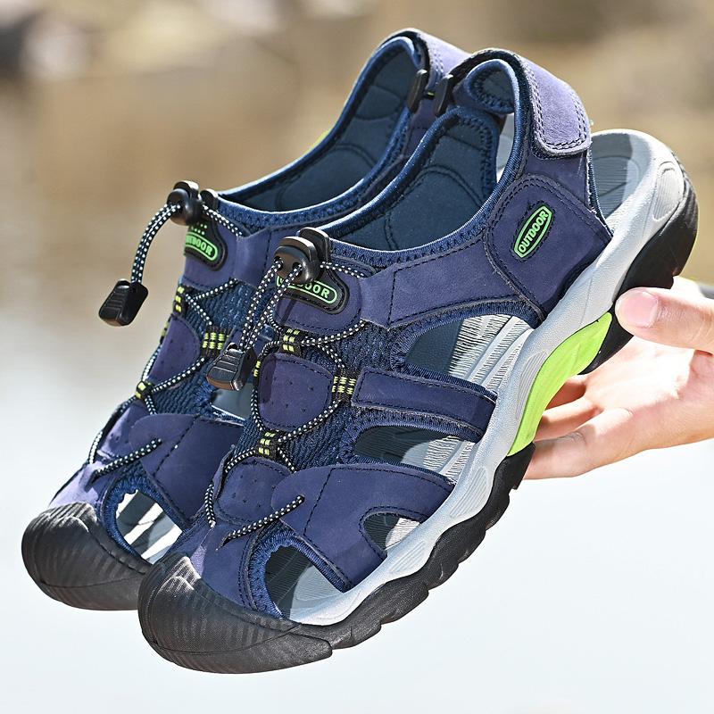 Fashion Summer New Men's Cowhide Oversized Casual Comfortable Beach Shoes Fashionable Outdoor Men Breathable and Non Slip Water Sandals