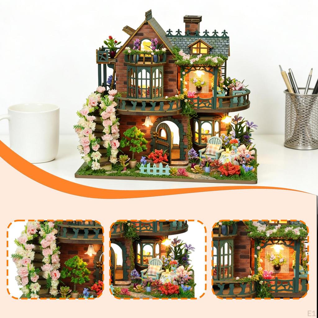 DIY Miniature House Kit Fairy Garden with Light Crafts Unique Gift for Birthday Accessories