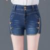 Women's Spring and Summer Stretch Plus Size Thin High Waist Pure Colour Straight Beach Denim Shorts
