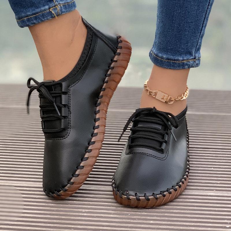Spring Round Head Flat-soled Lace-up Shoes Fashion Single Shoes
