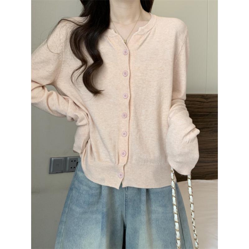 Women's Autumn Knit Cardigan: Short, Simple, Versatile Loose Fit, Casual Round Neck Long Sleeve Jacket