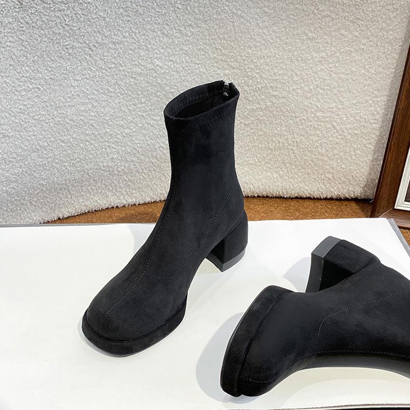 

Martin boots women s autumn and winter new trendy thick heel square head short boots women s suede temperament thin high heel boots women 39
