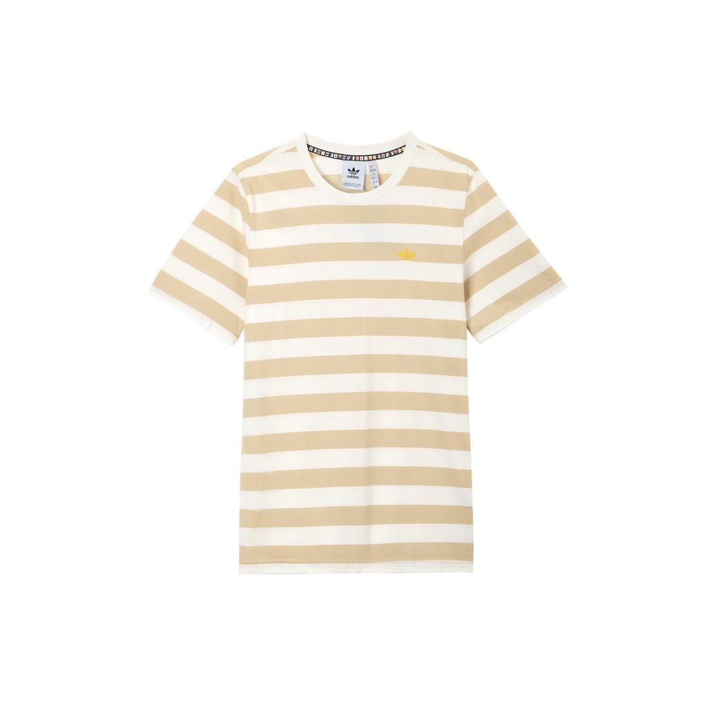 Adidas Originals Striped Round Neck Straight Short Sleeve T-Shirt Men Tops Beige IR7587