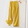 Womens Cotton Linen Capri Pants Elastic Waist Solid Color Straight Led Pants