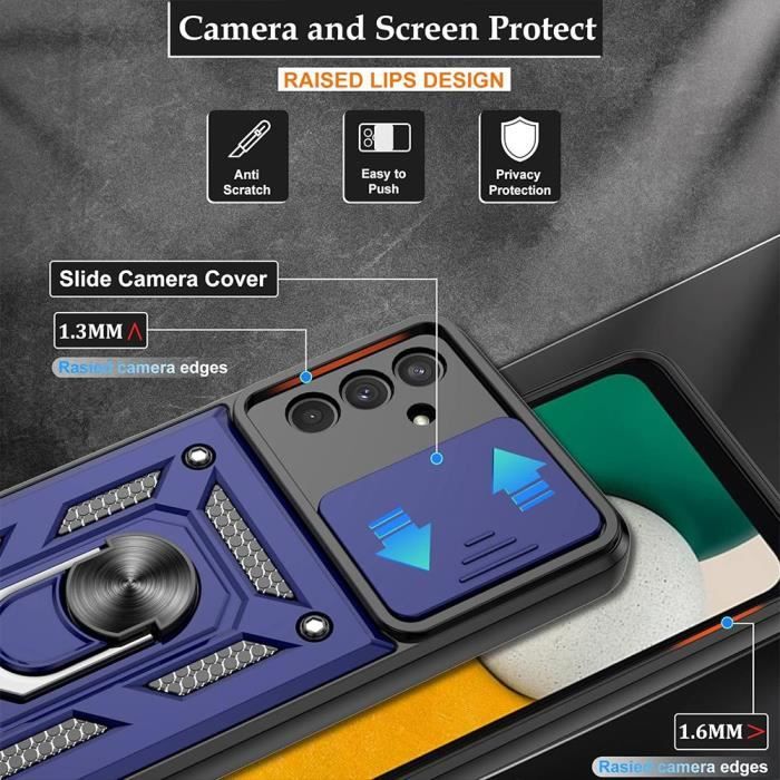 Coque pour Samsung Galaxy A13 5G Bleu Marine Antichoc Renforcé Anneau Arrière + 2 Verres Trempés