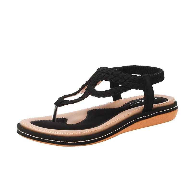 2024 Fashion Summer Shoes Women Flat Sandals Flip Flops Non-slip Summer Ladies Bohemian Shoes Plus Size 42 D082
