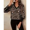 Women's Fashion Casual Spring Autumn Leopard Print Long Sleeve V-Neck Blouses & Shirts