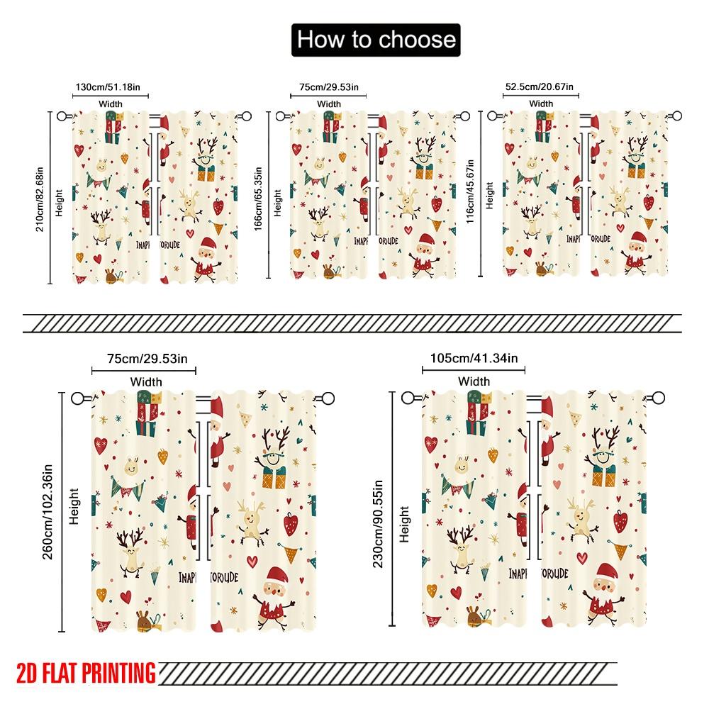 2pcs,2D Plane Printing Pattern Curtains Christmas Character Seamless Polyester Fabric (without Rod) Home Decor Perfect for