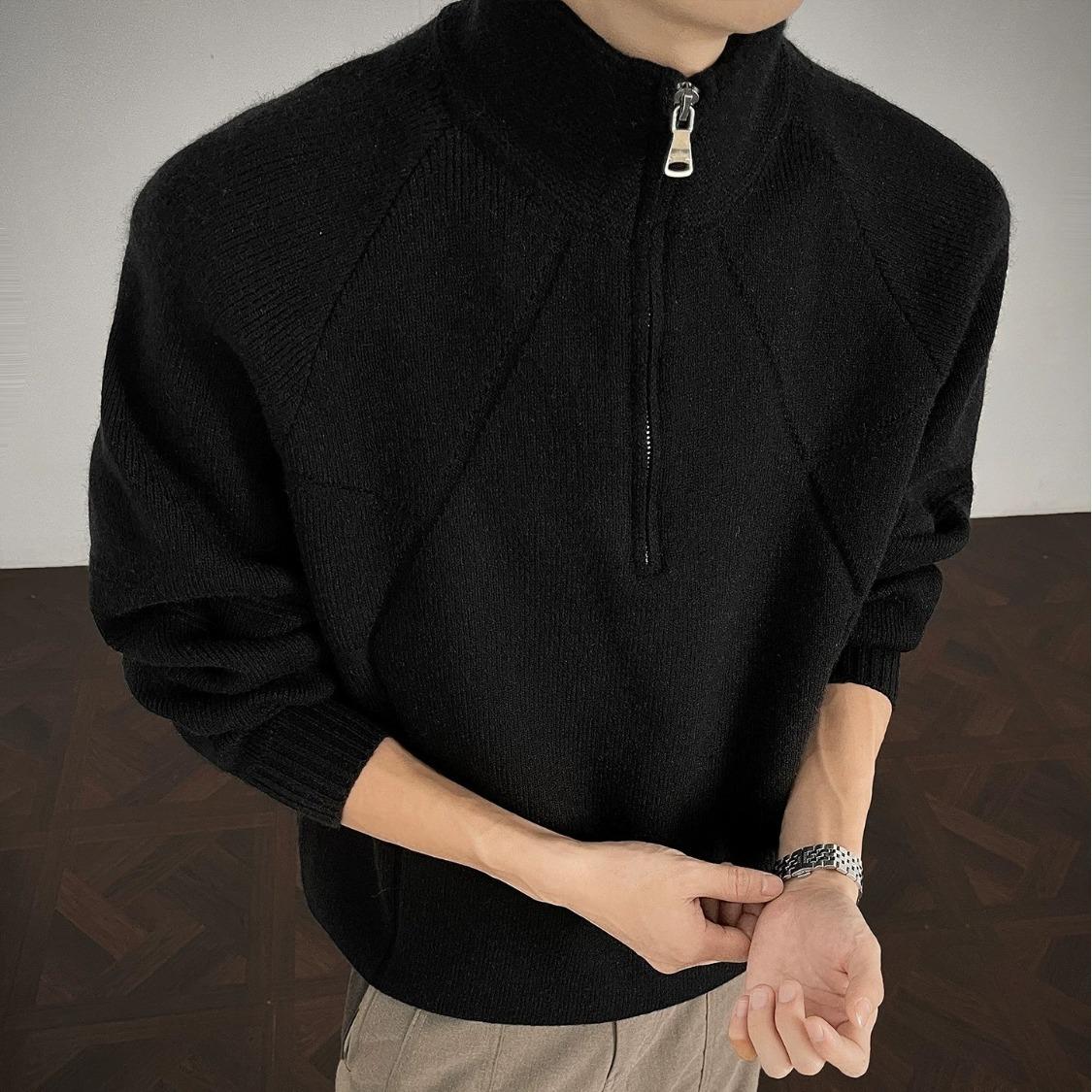 Men s Korean Style Zipper Stand Collar Sweater - Winter Loose Knit Fashion Cardigan L