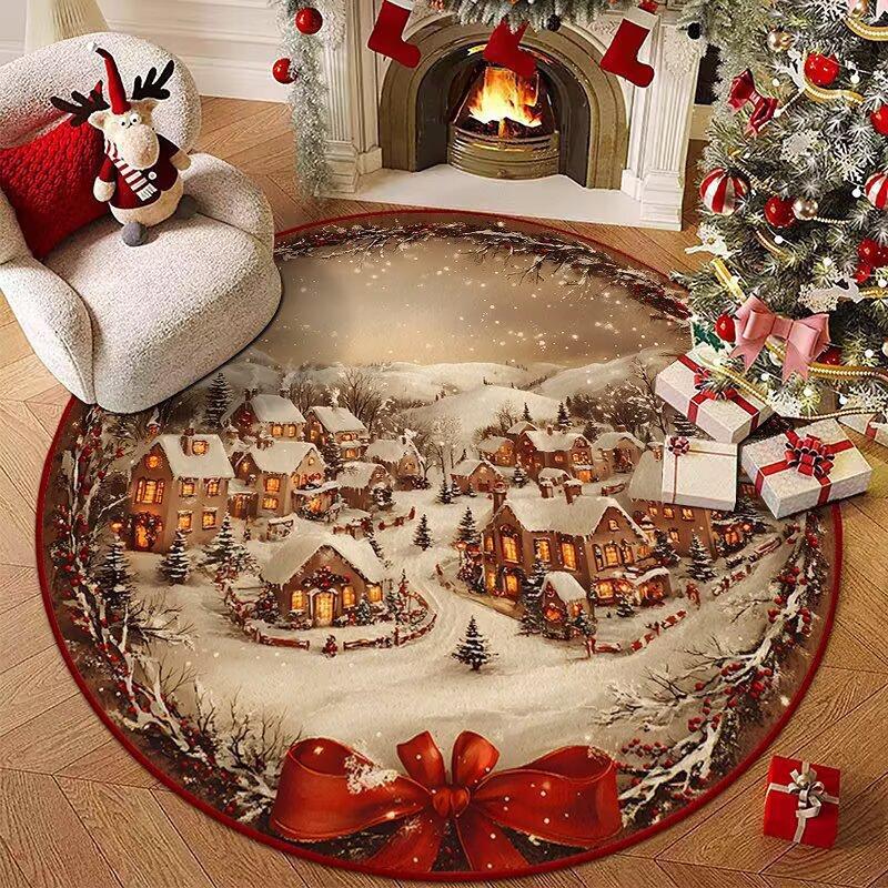 Christmas Carpet Living Room Dirt-resistant and Easy To Take Care of Imitation Cashmere Carpet Round Washed Cloth Sole Foot Pad