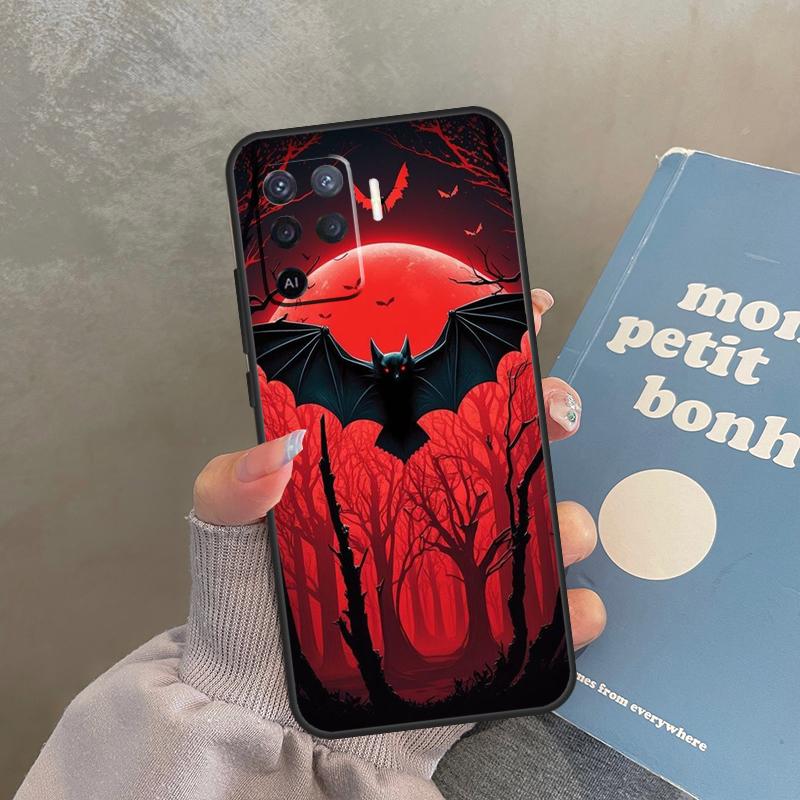 Gothic Horror Bats Full Moon Case For Oppo A60 A40 A80 A18 A38 A58 A78 A98 A16 A76 A96 A15 A17 A77 A74 A94 A54 A57S Cover