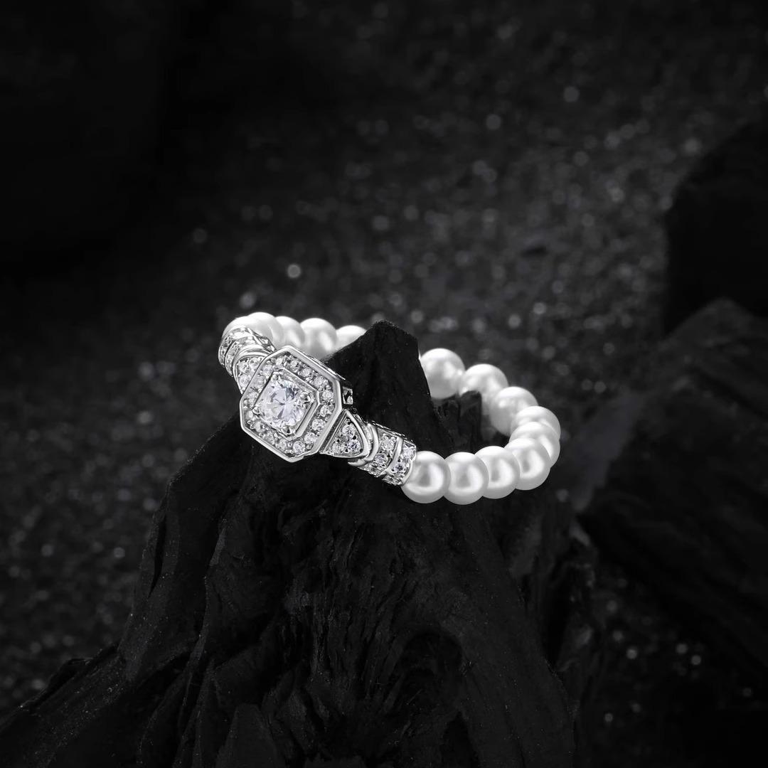 

Light Luxury Handmade Beaded Ring Super Fairy Style High-end Sense Niche Art Deco Geometric Women s Index Finger Ring