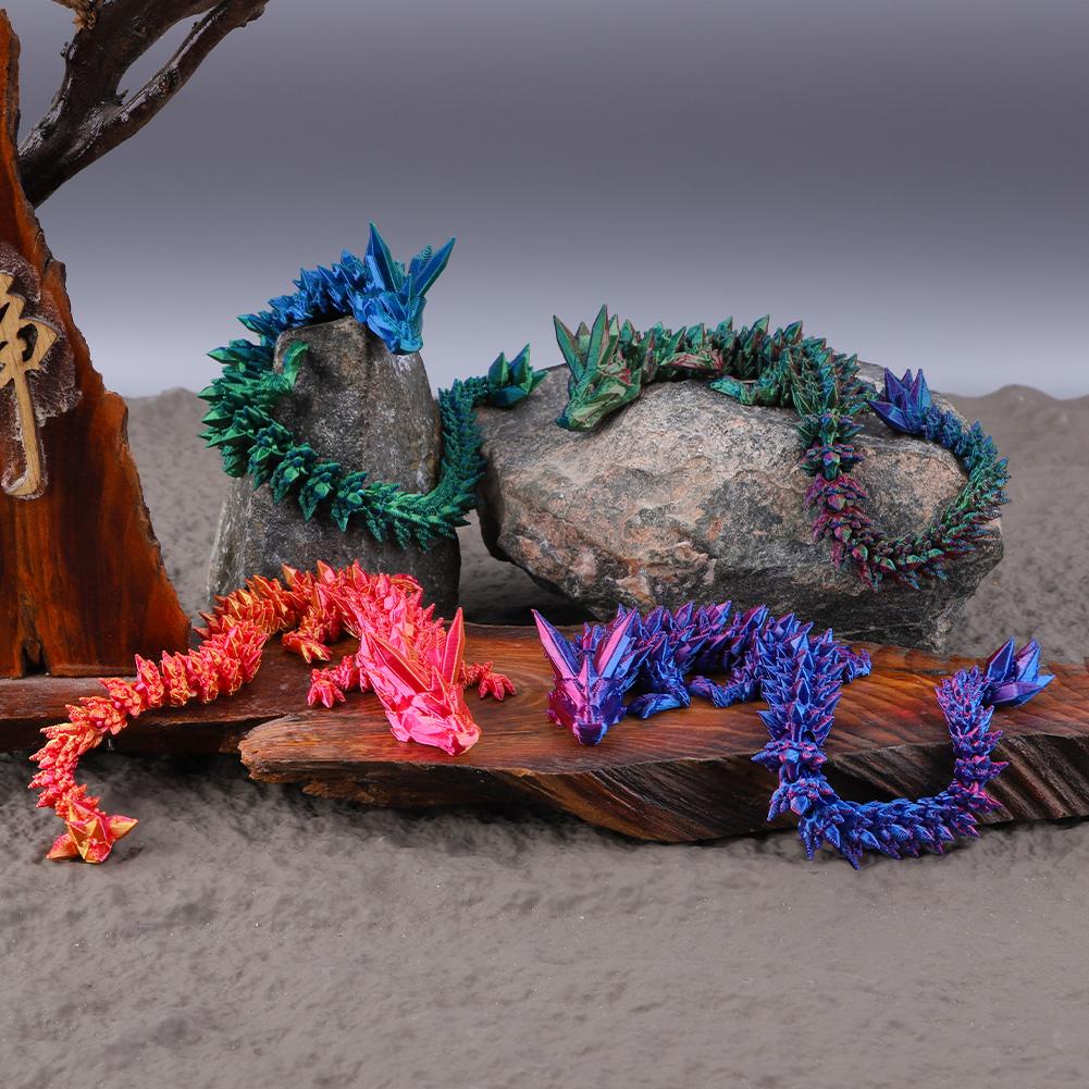 4pcs 3D Printed Crystal Dragon Articulated Dragon Fidget Toy Executive Desk Toys Home Office Decor Birthday Gift for Boys