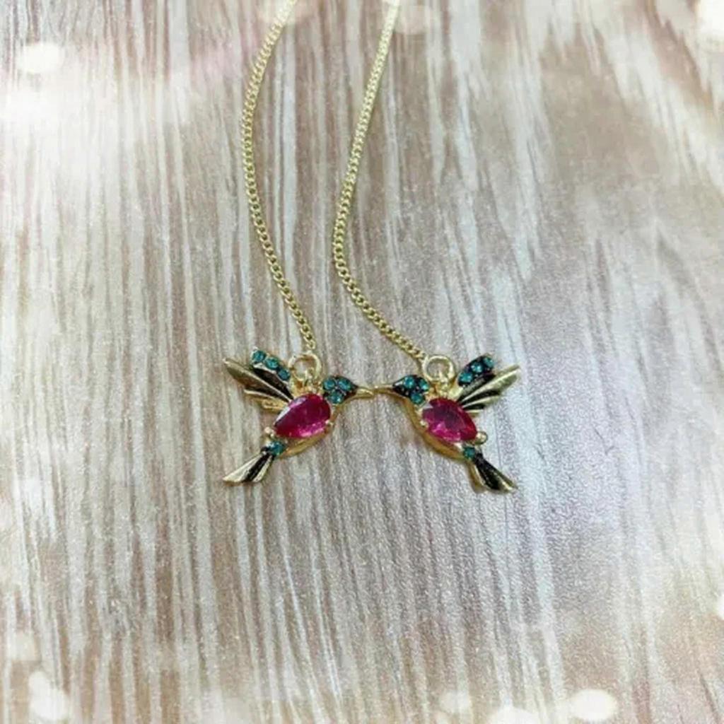 Hummingbird Earrings Stud Threader Long Drop Tassel Crystal Dangle Women Jewelry-Red+Blue