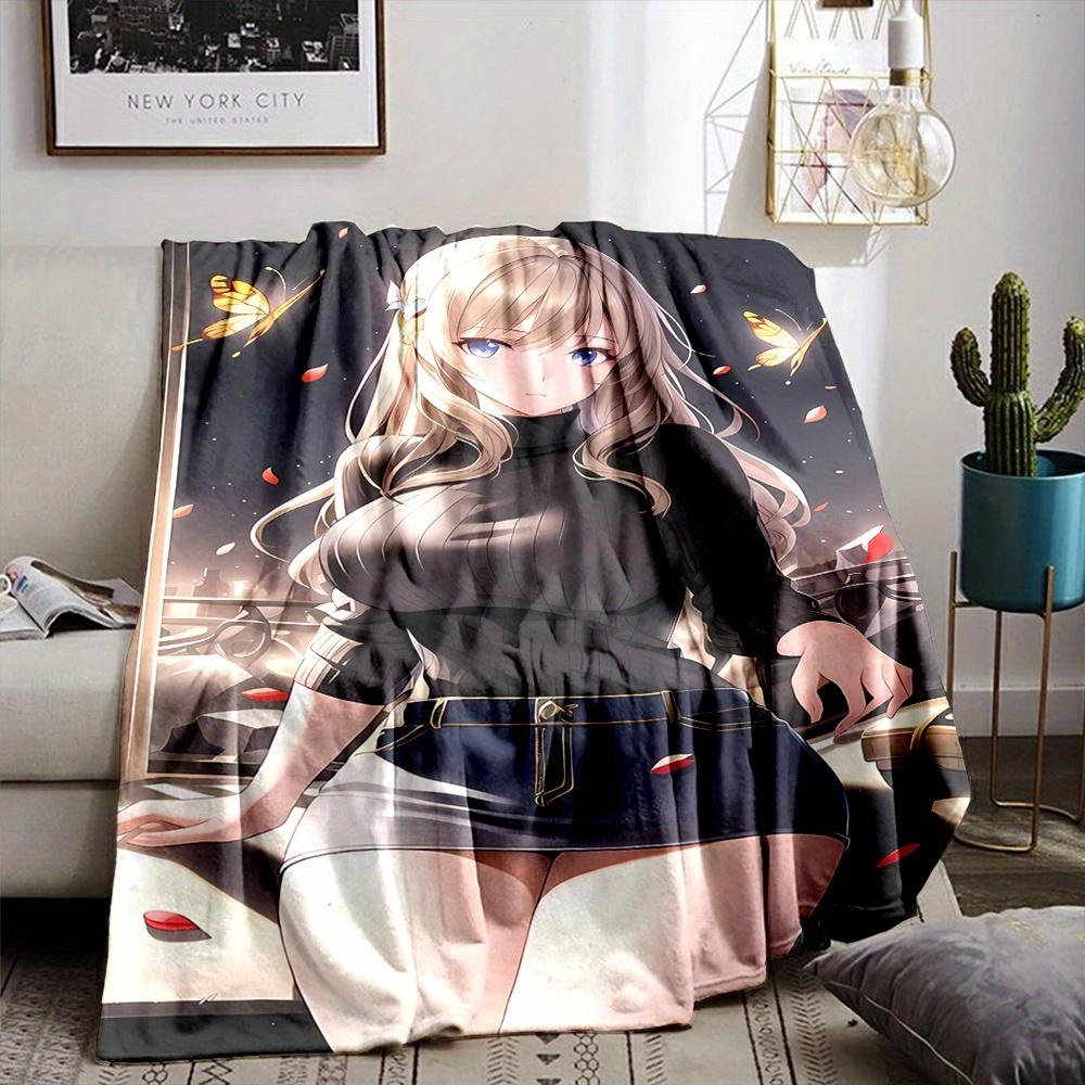 Anime blonde girl Pattern Flannel printed blanket suitable for all seasons suitable for living room office sofa and travel