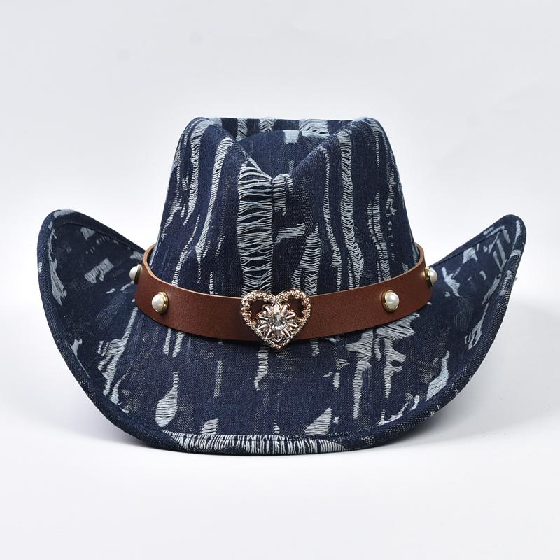 Sombrero de Vaquero Occidental para Mujeres Hombres Mezclilla Lavada Sombrero de Cowgirl Jazz Adecuado para Uso Diario Casual, Fiesta Vaquera Occidental, Bar Vaquero
