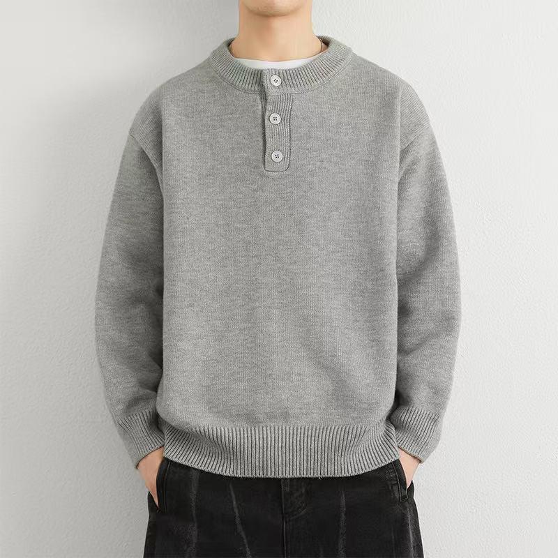Boys' Light Grey Sweater - Autumn/Winter Trendy Brand Loose Button Knitwear