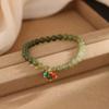 Retro Green Gradient Color Hetian Jade Natural Stone Tassel Elastic Strand Bracelets for Women 14K Real Gold Plated Copper