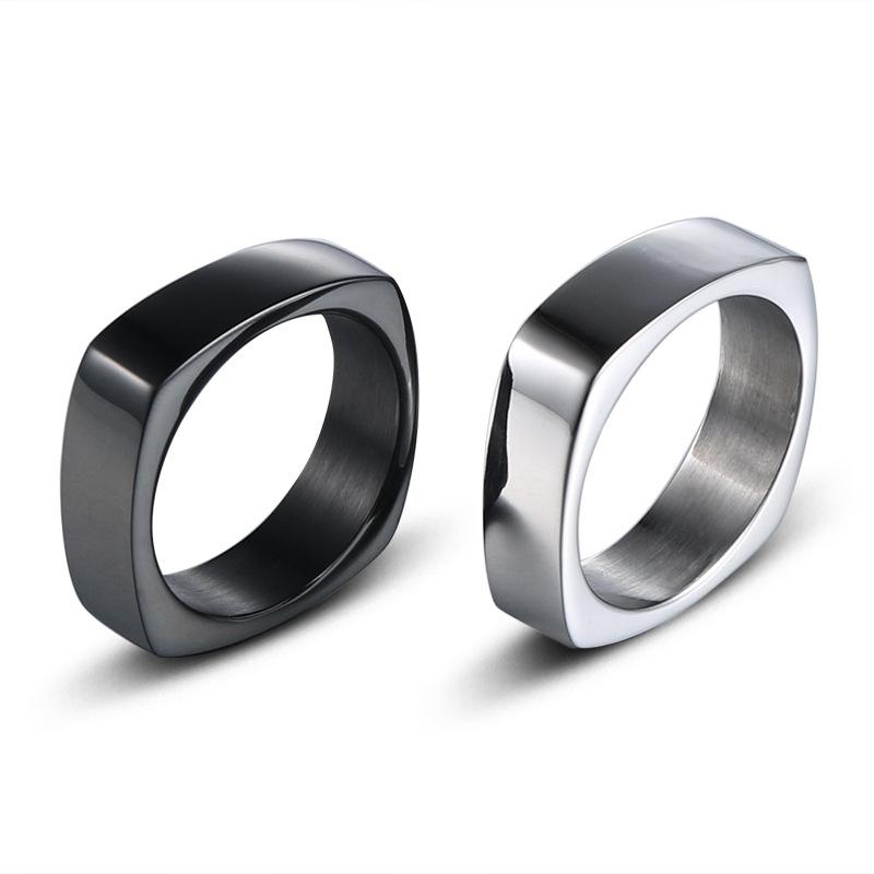 2026 European and American Fashion Smooth Men's Titanium Steel Ring, Simple Square Ring Jewelry with Personality