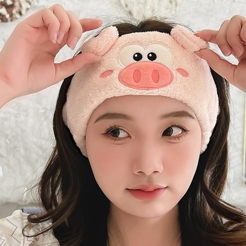 Soft and Absorbent Piggy Heart Headband for Daily Skincare and Makeup Removal Soft Plush Furry Hairband