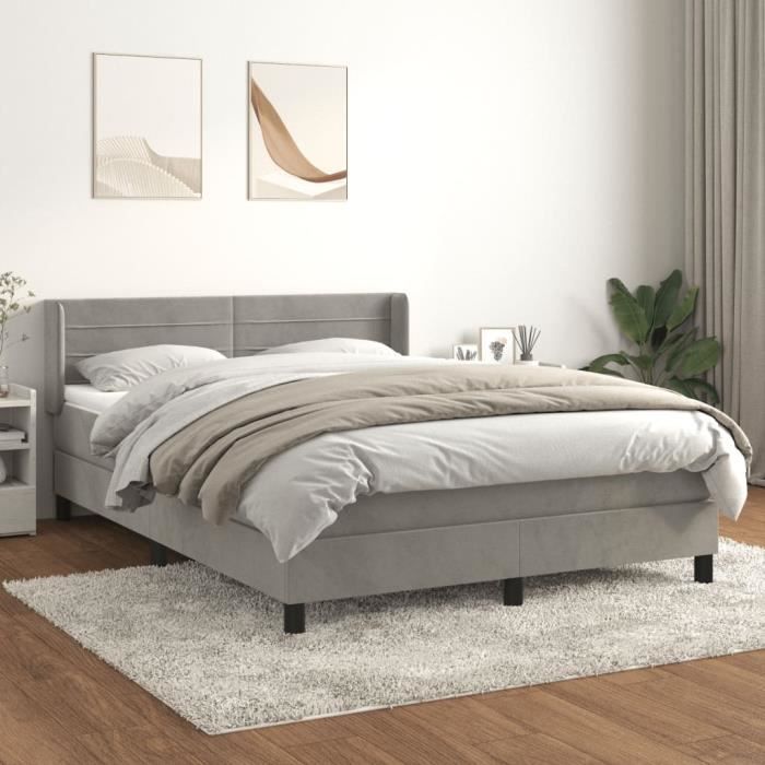 3131015 vidaXL Divan-lit Et Matelas Gris Clair 140x190cm Velours