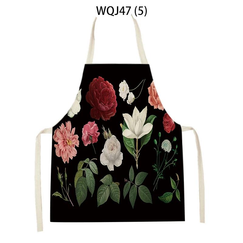 Retro Flowers Linen Kitchen Aprons Floral Printed Cooking Aprons for Women Men Baking Accessories Cleaning Pinafore Delantal